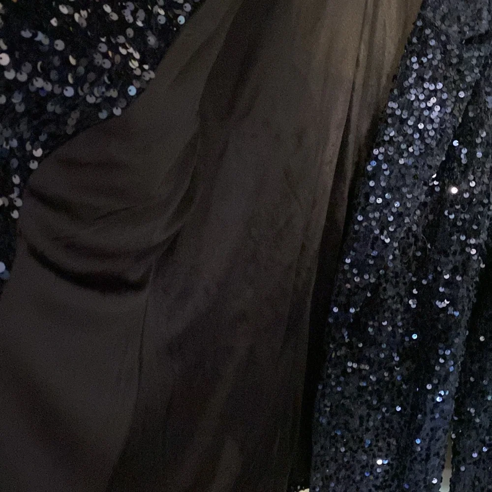 Nanette Lepore Girls’ Night Out Sapphire Blue Velvet Sequin Blazer Jacket - Picture 14 of 16